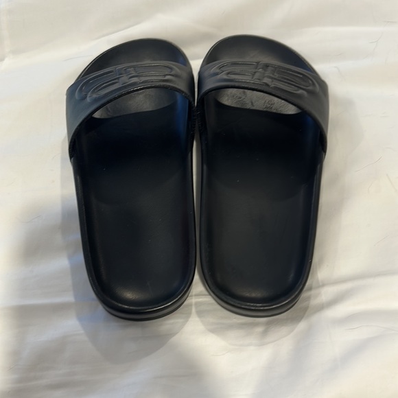 BALENCIAGA PISCINE B-B LOGO BLACK LEATHER SLIDES WITH BOX - Picture 5 of 15